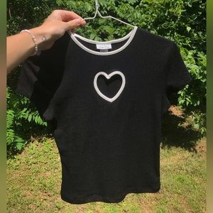 Rue21 CutOut Heart Crop Top, Size Small, Black and White